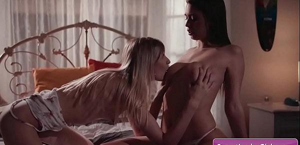  Naughty lesbian babes Alison Rey and Kate Kennedy enjoy deep ass licking and hot pussy fingering